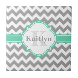Mint Gray Chevron Pattern & Moroccan Quatrefoil Tegeltje