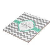 Mint Gray Chevron Pattern & Moroccan Quatrefoil Tegeltje (Zijkant)