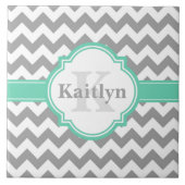 Mint Gray Chevron Pattern & Moroccan Quatrefoil Tegeltje (Voorkant)
