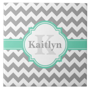 Mint Gray Chevron Pattern & Moroccan Quatrefoil Tegeltje
