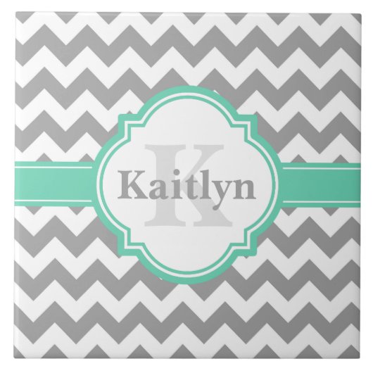 Mint Gray Chevron Pattern & Moroccan Quatrefoil Tegeltje (Voorkant)