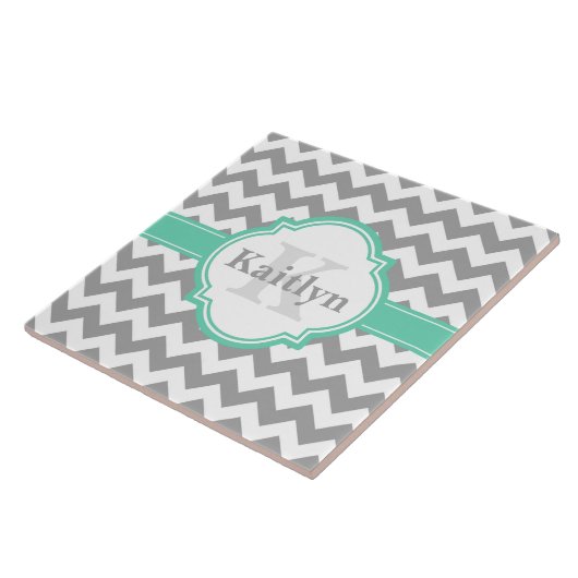 Mint Gray Chevron Pattern & Moroccan Quatrefoil Tegeltje (Zijkant)