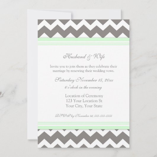 Mint Gray Chevron Wedding Vow Renewal Uitnodiginge Kaart (Achterkant)
