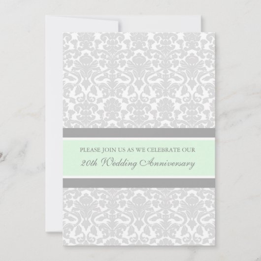 Mint Gray Damask 20th Anniversary Party Invitation Kaart (Voorkant)