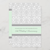 Mint Gray Damask 20th Anniversary Party Invitation Kaart (Voorkant / Achterkant)