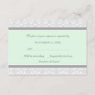 Mint Gray Damask RSVP Weddenkaart