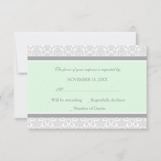 Mint Gray Damask RSVP Weddenkaart (Voorkant)