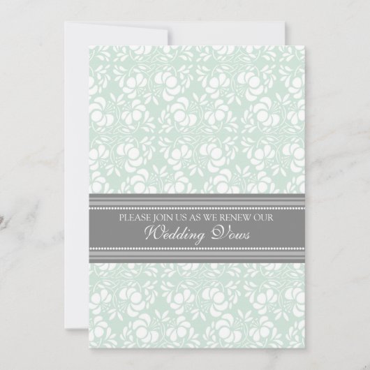 Mint Gray Damask Wedding Vow Renewal Uitnodigingen (Voorkant)