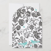  Mint Gray Floral Pattern Love Bird Wedding Kaart (Achterkant)