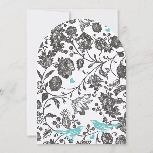 Mint Gray Floral Pattern Love Bird Wedding Kaart (Achterkant)