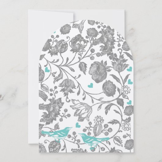  Mint Gray Floral Pattern Lovebird Wedding Kaart (Achterkant)