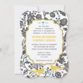  Mint Gray Gellow Floral Love Bird Wedding Kaart (Voorkant)