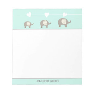 Mint Gray Heart Elephant Persoonlijk Blocnote