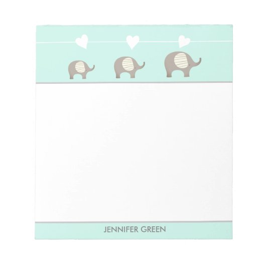 Mint Gray Heart Elephant Persoonlijk Notitieblok (Voorkant)