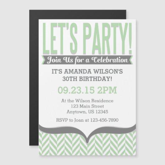 Mint Gray Modern Magnetic Birthday Invitations Magnetische Uitnodiging (Voorkant / Achterkant)