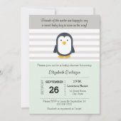 Mint Gray Penguin Baby shower Uitnodiging (Voorkant)