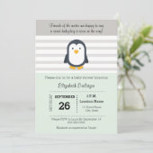 Mint Gray Penguin Baby shower Uitnodiging (Staand voorkant)