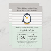 Mint Gray Penguin Baby shower Uitnodiging (Voorkant / Achterkant)