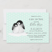 Mint Gray Penguins Harten Baby shower Kaart (Voorkant)