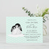 Mint Gray Penguins Harten Baby shower Kaart (Staand voorkant)