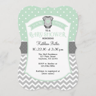 Mint Gray Polka Dot Chevron Baby shower Invite Kaart