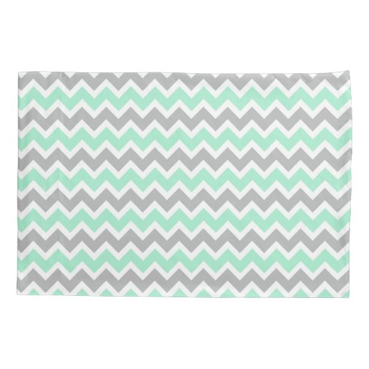 Mint Gray White Chevron Monogram kussen hoesje Kussensloop (Achterkant)
