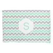 Mint Gray White Chevron Monogram kussen hoesje Kussensloop (Voorkant)