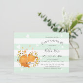 Mint Gray Woodland Fox Baby Shower Invitaties Kaart (Staand voorkant)
