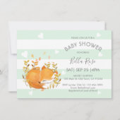 Mint Gray Woodland Fox Baby Shower Invitaties Kaart (Voorkant)