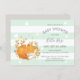 Mint Gray Woodland Fox Baby Shower Invitaties Kaart