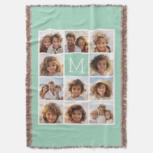 Mint Green 11 Unieke aangepaste monogram voor foto Deken (Voorkant Verticaal)