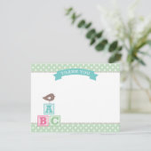 Mint Green ABC-blokken | BABY SHOWER Bedankkaart (Staand voorkant)