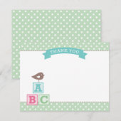 Mint Green ABC-blokken | BABY SHOWER Bedankkaart (Voorkant / Achterkant)