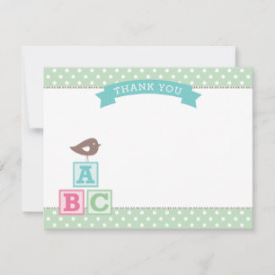 Mint Green ABC-blokken   BABY SHOWER Bedankkaart