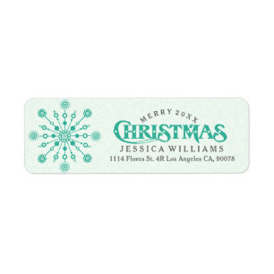 Mint Green Abstracte kerstsnowflake Etiket
