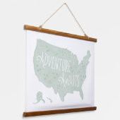 Mint Green Adventure wacht op US Map Kinder Room D Hangend Wandkleed (Gebogen)