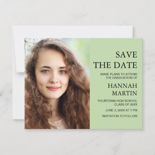 Mint Green Afstuderen 2 Foto Save Date (Voorkant)