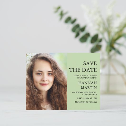 Mint Green Afstuderen 2 Foto Save Date (Staand voorkant)