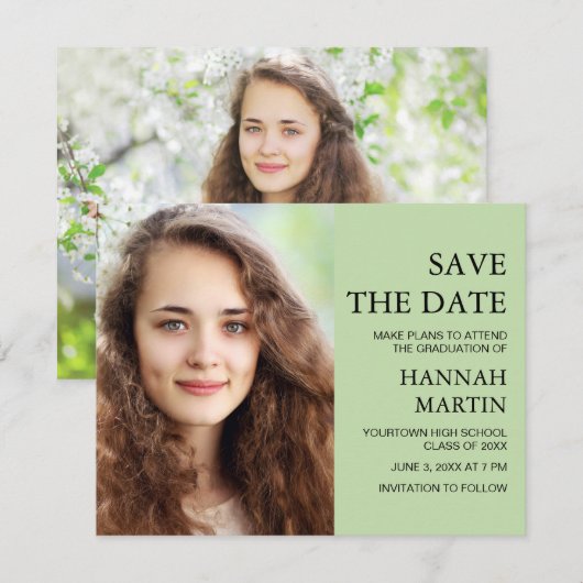 Mint Green Afstuderen 2 Foto Save Date (Voorkant / Achterkant)