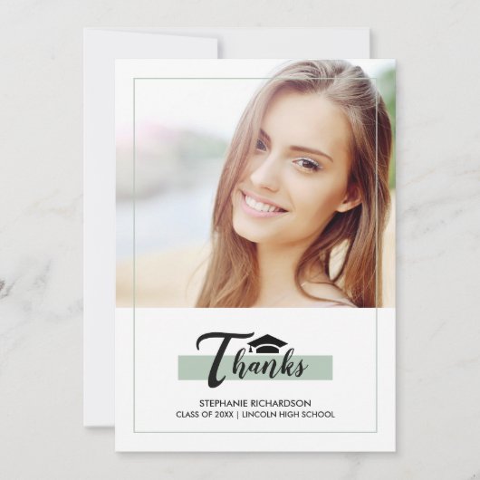 Mint Green Afstuderen dank u fotokaart Aankondiging (Voorkant)