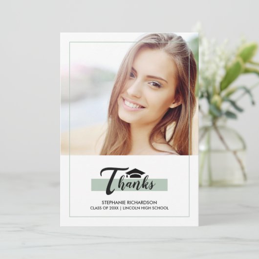 Mint Green Afstuderen dank u fotokaart Aankondiging (Staand voorkant)