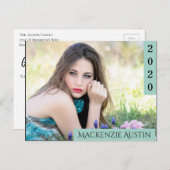 Mint Green Afstuderen | Foto van Trendy Modern Afs Uitnodiging Briefkaart (Voorkant / Achterkant)