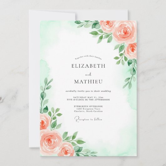 Mint Green Airy Spring Wedding Kaart (Voorkant)