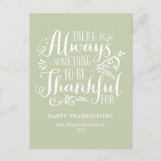 Mint Green altijd dankbaar citaat Thanksgiving Feestdagenkaart (Voorkant)