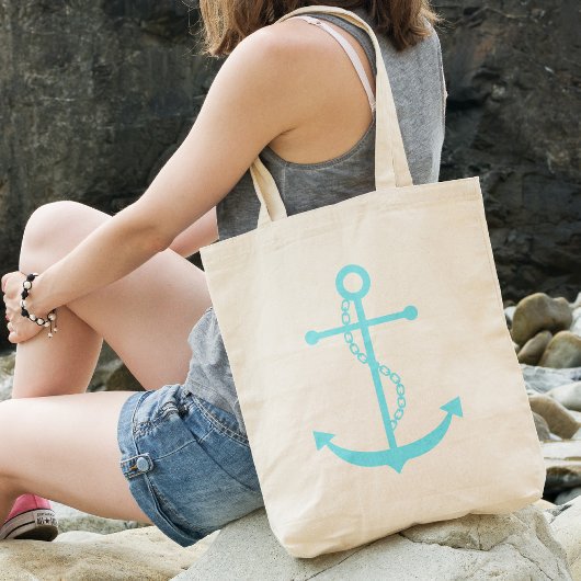 Mint Green Anchor Tote Bag