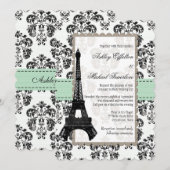 Mint Green and Black Damask Eiffel Tower Wedding Kaart (Voorkant / Achterkant)