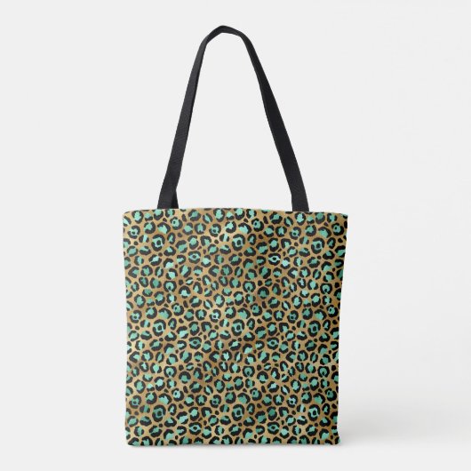 Mint Green and Black Leopard Print Monogramed Tote Bag (Achterkant)