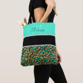 Mint Green and Black Leopard Print Monogramed Tote Bag (Dichtbij)