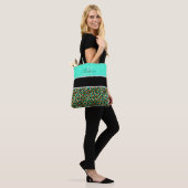 Mint Green and Black Leopard Print Monogramed Tote Bag (Op model)
