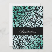 Mint Green and Black Swirling Border Wedding Kaart (Voorkant)